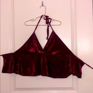 Neck/ Back Tie Red Velvet Top